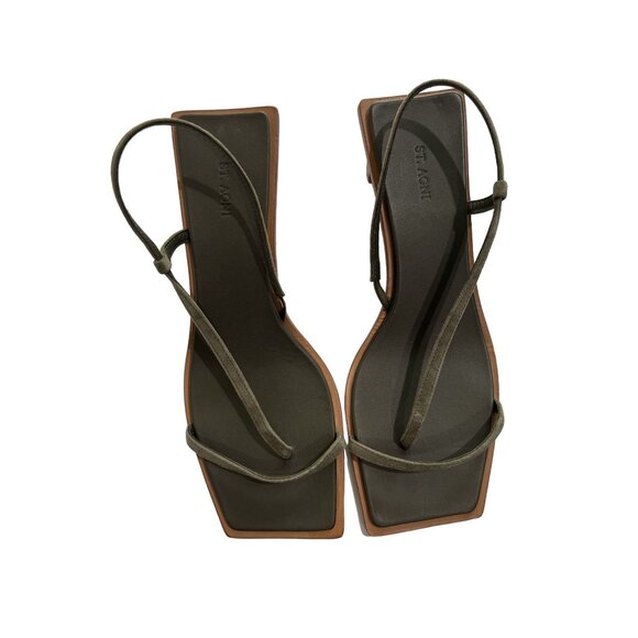 St. Agni Shoes - St. Agni Suede Strap Heel in Kelp